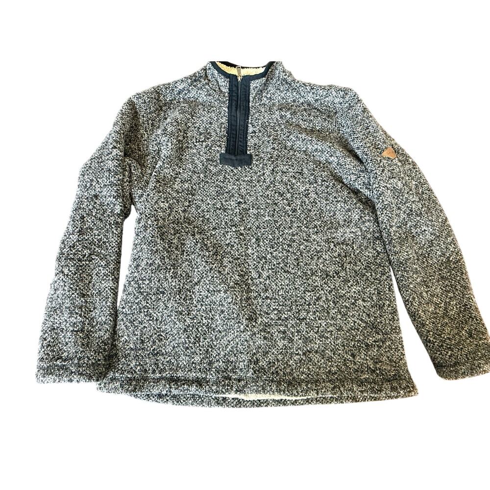 Orvis Men Sherpa Fleece Lined Pullover Sweater M Gray 1/4 Zip Gorpcore Warm Cozy